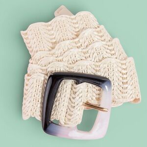 Dual Tone Buckle Boho Braided Belt - IVORY